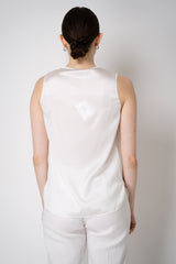 Amina Rubinacci Round Neck Silk Sleeveless Blouse in White