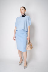 Fabiana Filippi Knit Relaxed Short Sleeve Lurex Top in Light Blue