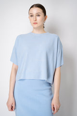 Fabiana Filippi Knit Relaxed Short Sleeve Lurex Top in Light Blue