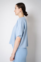 Fabiana Filippi Knit Relaxed Short Sleeve Lurex Top in Light Blue