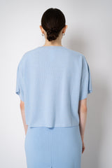 Fabiana Filippi Knit Relaxed Short Sleeve Lurex Top in Light Blue