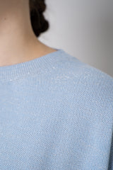 Fabiana Filippi Knit Relaxed Short Sleeve Lurex Top in Light Blue