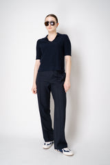 Fabiana Filippi Wool Pull-On Style Straight Leg Pants in Dark Navy