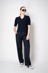 Fabiana Filippi Wool Pull-On Style Straight Leg Pants in Dark Navy