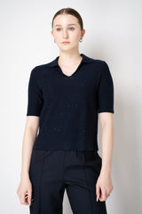Fabiana Filippi Sequin Knit Short Sleeve V-Neck Polo Top in Navy Vancouver. Shop Online or in Store.