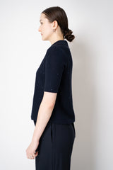 Fabiana Filippi Sequin Knit Short Sleeve V-Neck Polo Top in Navy Vancouver. Shop Online or in Store.