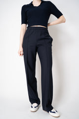 Fabiana Filippi Wool Pull-On Style Straight Leg Pants in Dark Navy