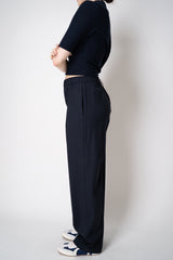 Fabiana Filippi Wool Pull-On Style Straight Leg Pants in Dark Navy