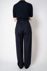 Fabiana Filippi Wool Pull-On Style Straight Leg Pants in Dark Navy