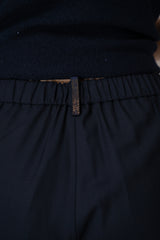 Fabiana Filippi Wool Pull-On Style Straight Leg Pants in Dark Navy
