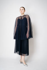 Fabiana Filippi Pleated Tulle Cape in Navy