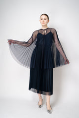 Fabiana Filippi Pleated Tulle Cape in Navy