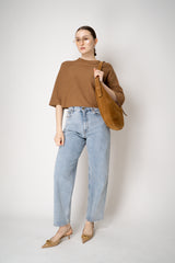 Fabiana Filippi Cotton Knit Cropped Short Sleeve Sequined Top in Sienna