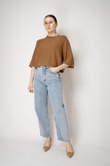 Fabiana Filippi Cotton Knit Cropped Short Sleeve Sequined Top in Sienna