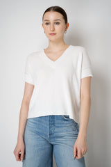 Amina Rubinacci Knit Cotton Short Sleeve Shirt with Sequin Embellished  Sleeves in White