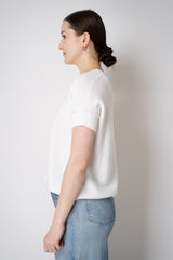 Amina Rubinacci Knit Cotton Short Sleeve Shirt with Sequin Embellished  Sleeves in White