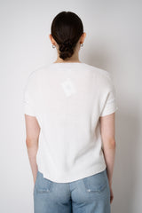 Amina Rubinacci Knit Cotton Short Sleeve Shirt with Sequin Embellished  Sleeves in White