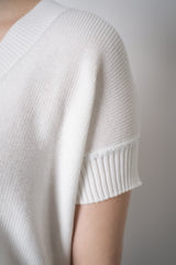 Amina Rubinacci Knit Cotton Short Sleeve Shirt with Sequin Embellished  Sleeves in White