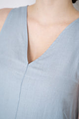 Amina Rubinacci A-line Linen Sleeveless Dress in Light Blue
