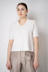Fabiana Filippi Cotton Linen Knit Short Sleeve V-Neck Polo Top in White Vancouver. Shop Online or in Store.