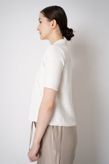 Fabiana Filippi Cotton Linen Knit Short Sleeve V-Neck Polo Top in White Vancouver. Shop Online or in Store.