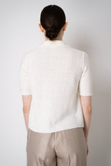 Fabiana Filippi Cotton Linen Knit Short Sleeve V-Neck Polo Top in White Vancouver. Shop Online or in Store.