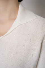 Fabiana Filippi Cotton Linen Knit Short Sleeve V-Neck Polo Top in White Vancouver. Shop Online or in Store.