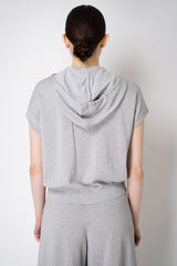 Peserico Short Sleeve Zip Up Hooded Lurex Cardigan  in Silver Vancouver. Shop Online or in Store.