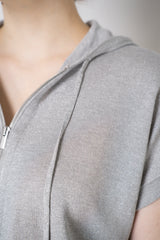 Peserico Short Sleeve Zip Up Hooded Lurex Cardigan  in Silver Vancouver. Shop Online or in Store.