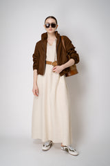 Amina Rubinacci A-line Linen Sleeveless Dress in Beige