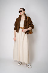 Amina Rubinacci A-line Linen Sleeveless Dress in Beige