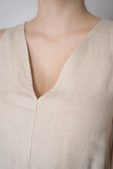 Amina Rubinacci A-line Linen Sleeveless Dress in Beige