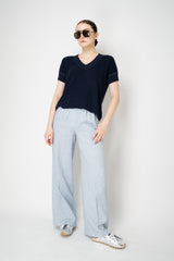Amina Rubinacci Knit Cotton Short Sleeve Pullover Shirt with Sequin Embellished  Sleeves in Navy