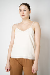 Fabiana Filippi Silk Blend V-Neck Camisole with Mesh Trims in Off-White