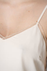 Fabiana Filippi Silk Blend V-Neck Camisole with Mesh Trims in Off-White