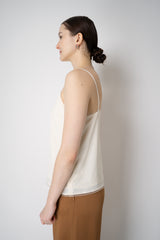 Fabiana Filippi Silk Blend V-Neck Camisole with Mesh Trims in Off-White