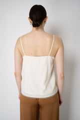 Fabiana Filippi Silk Blend V-Neck Camisole with Mesh Trims in Off-White