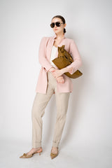 Amina Rubinacci Stretch Knit Cotton Linen Jacket with Slit Sides in Light Pink