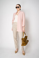 Amina Rubinacci Stretch Knit Cotton Linen Jacket with Slit Sides in Light Pink