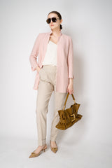 Amina Rubinacci Stretch Knit Cotton Linen Jacket with Slit Sides in Light Pink