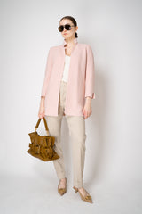 Amina Rubinacci Stretch Knit Cotton Linen Jacket with Slit Sides in Light Pink