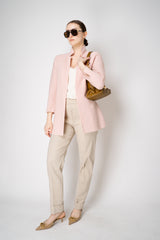 Amina Rubinacci Stretch Knit Cotton Linen Jacket with Slit Sides in Light Pink