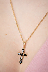 Dolce & Gabbana Chain Necklace with Rhinestone Embellished Crosses in Gold and Black