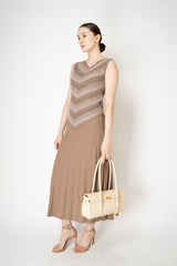 D. Exterior A-line Knit Sleeveless Chevron Top with Drawstring Detail in Brown Melange