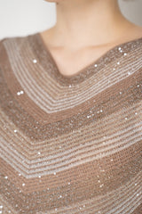 D. Exterior A-line Knit Sleeveless Chevron Top with Drawstring Detail in Brown Melange
