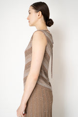 D. Exterior A-line Knit Sleeveless Chevron Top with Drawstring Detail in Brown Melange