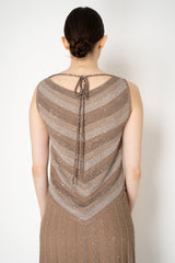 D. Exterior A-line Knit Sleeveless Chevron Top with Drawstring Detail in Brown Melange