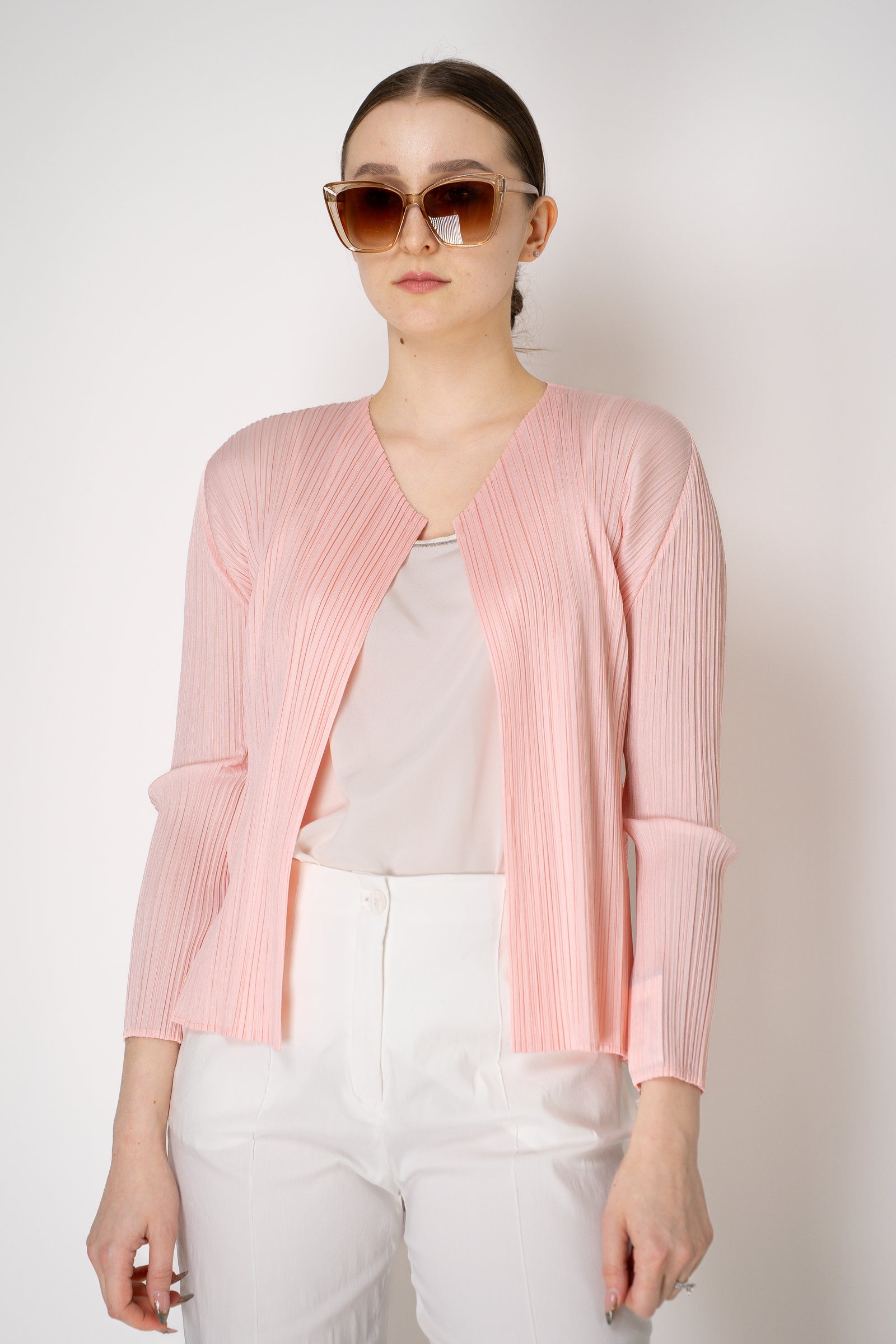 Pleats Please Issey Miyake Monthly Colors: March Cardigan in Pink