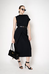 Peter O. Mahler Techno Stretch Skirt with Diagonal Pleat in Black Vancouver. Shop Online or in Store.