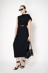 Peter O. Mahler Techno Stretch Skirt with Diagonal Pleat in Black Vancouver. Shop Online or in Store.